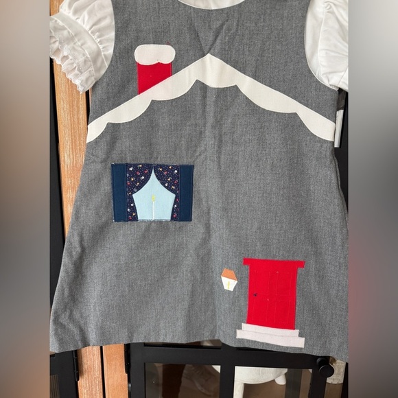 Vintage 80s toddler dress chocolate soup appliqué embroidered house shift jumper - Picture 11 of 15